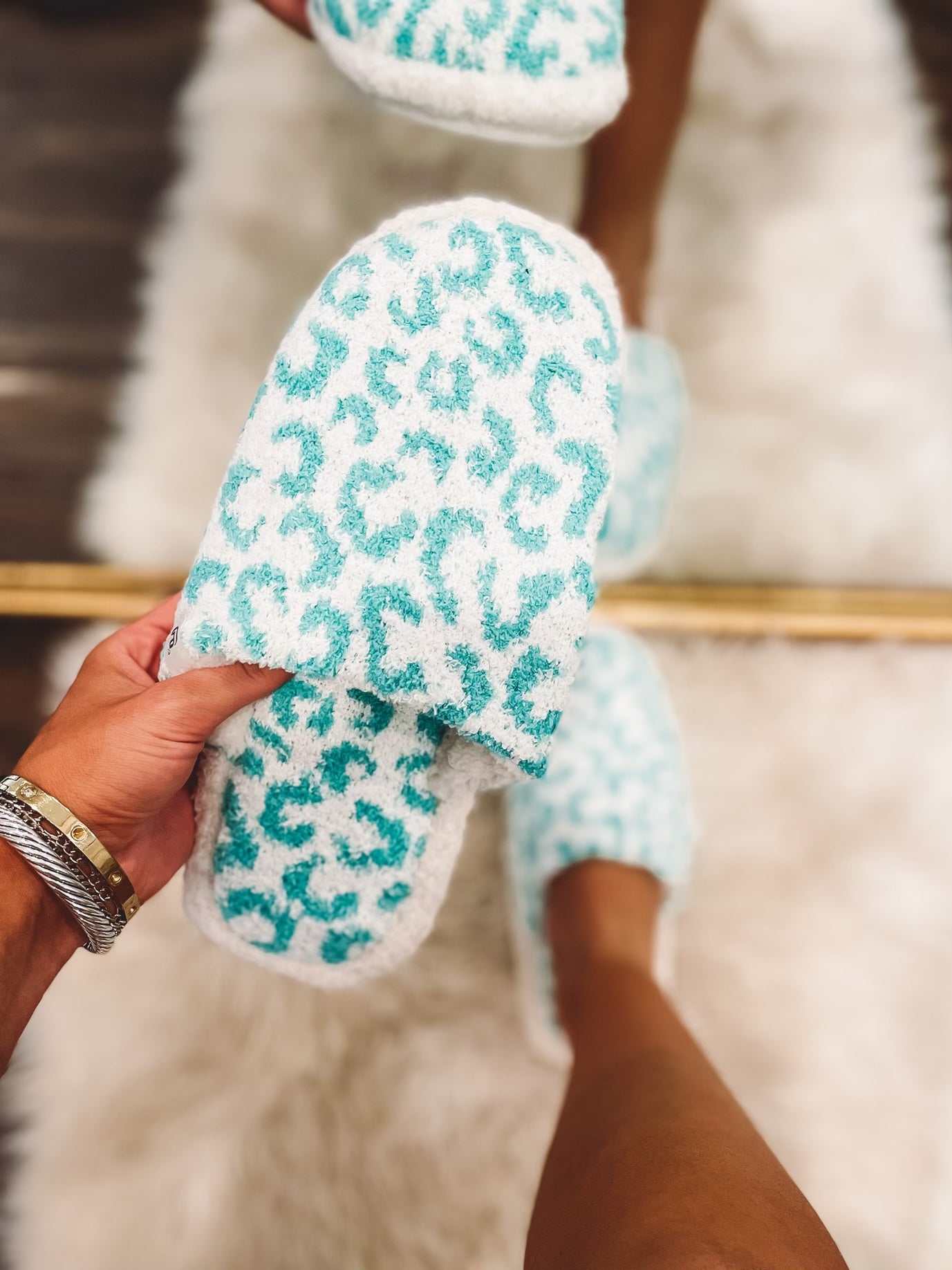 Mint Leopard Cozy Slippers