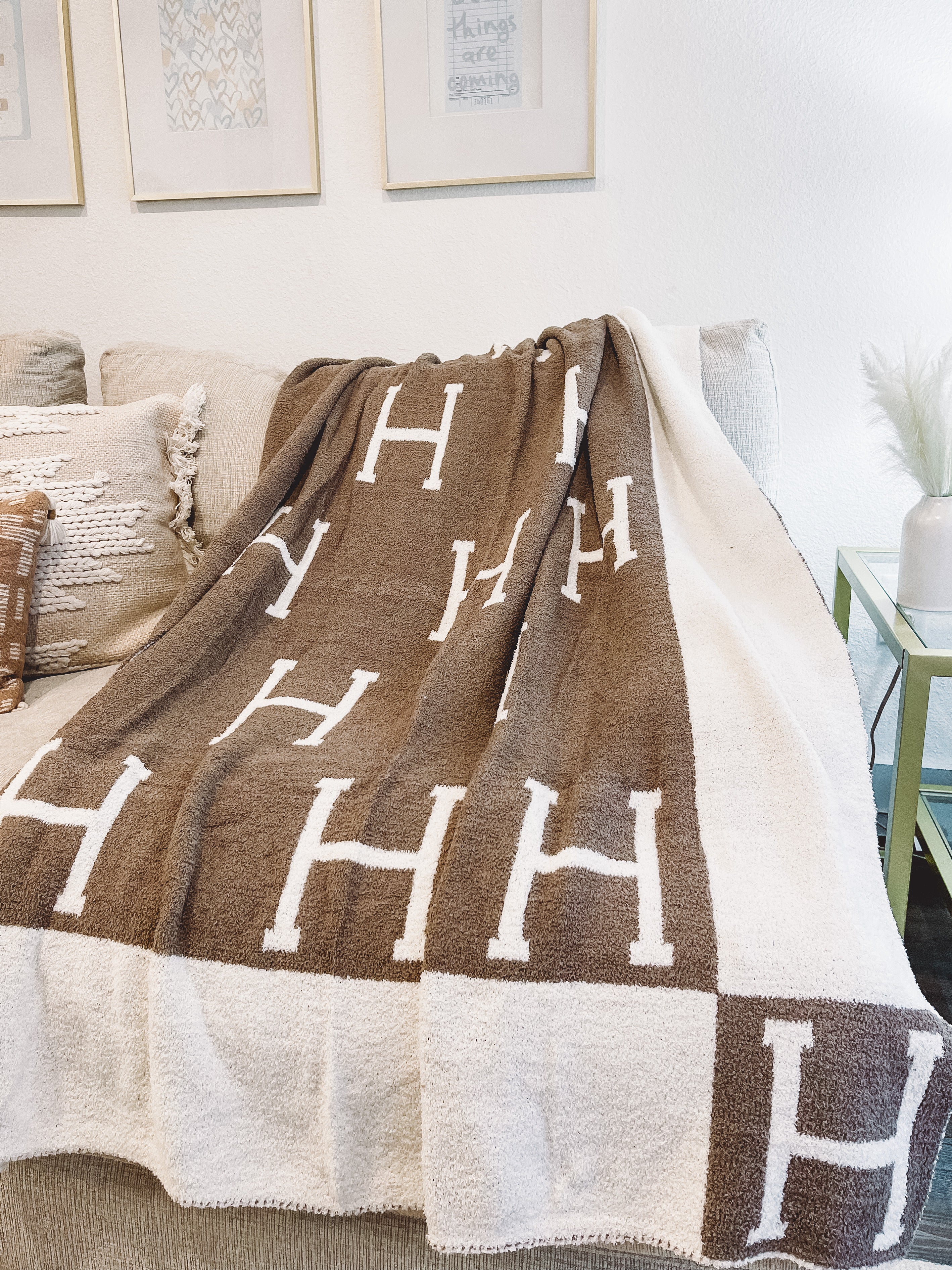 Beige H Print Blanket