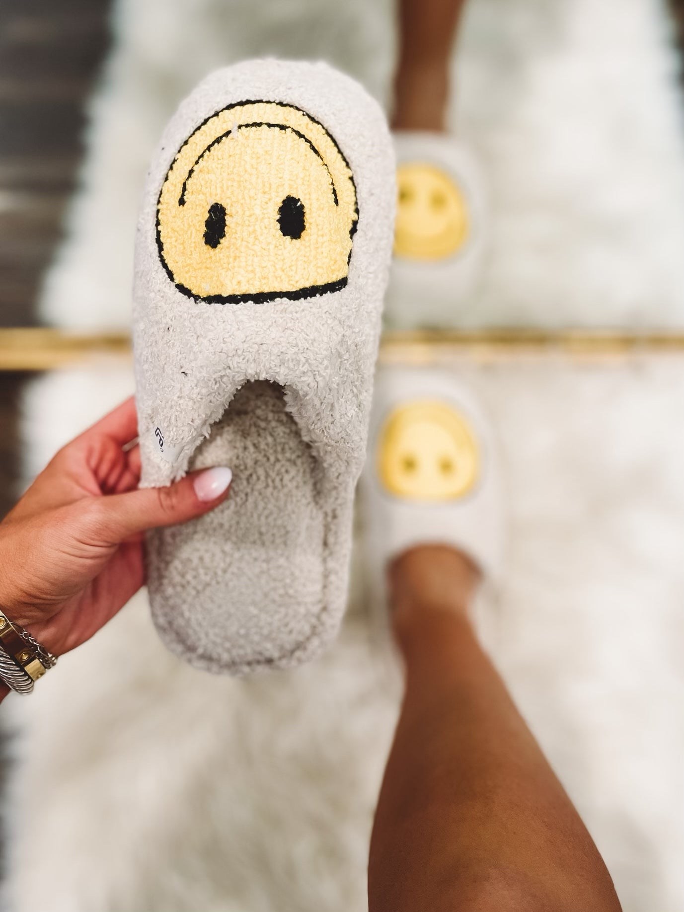 Beige Smiley Cozy Slippers