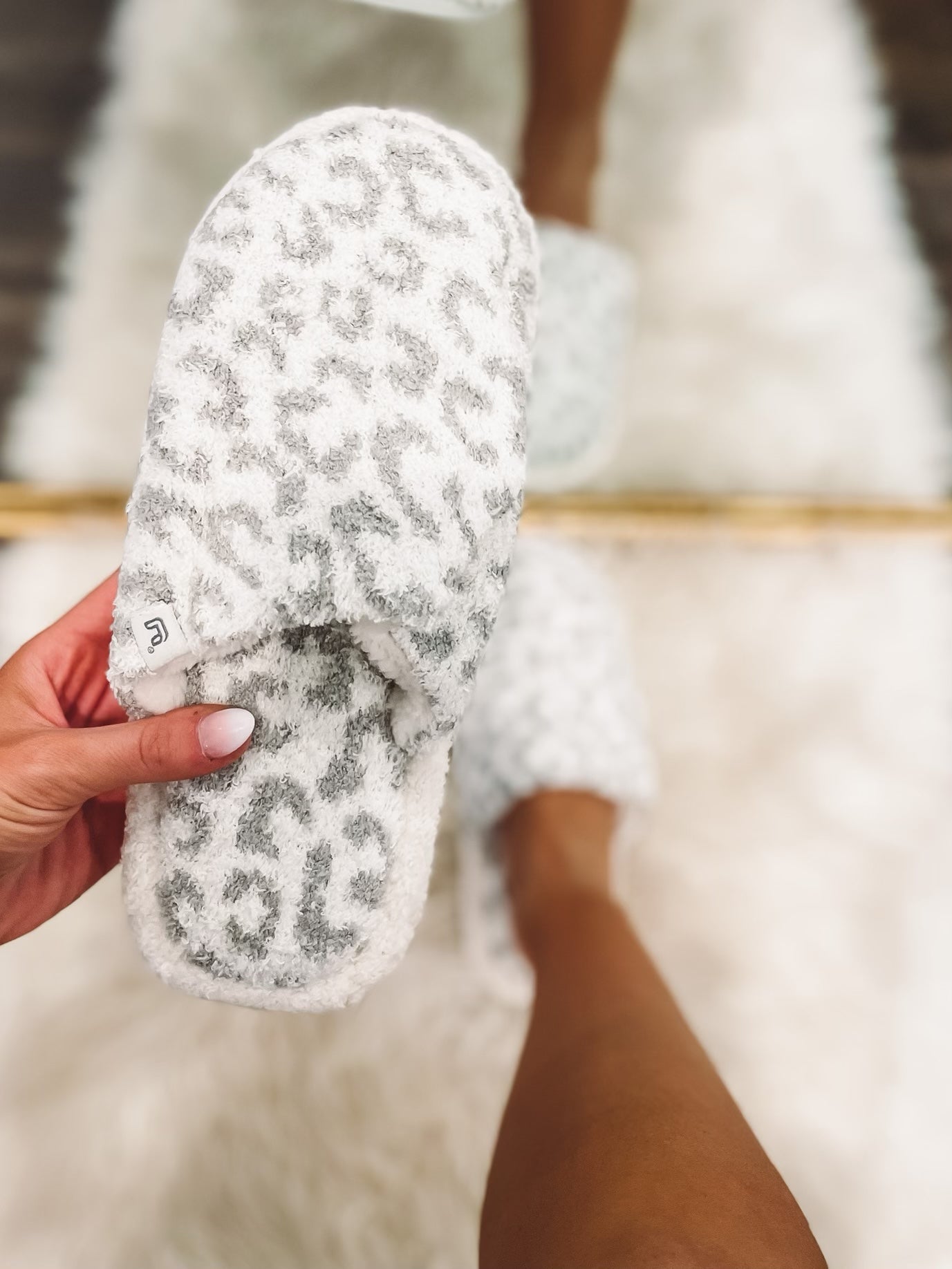 Gray Leopard Cozy Slippers