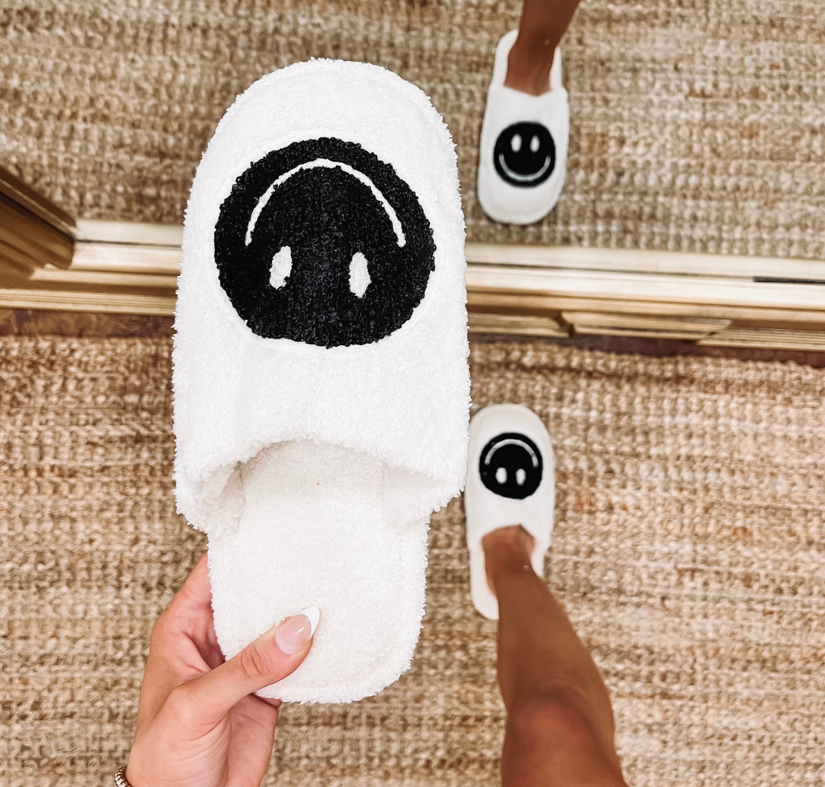 Black Smiley Cozy Slippers