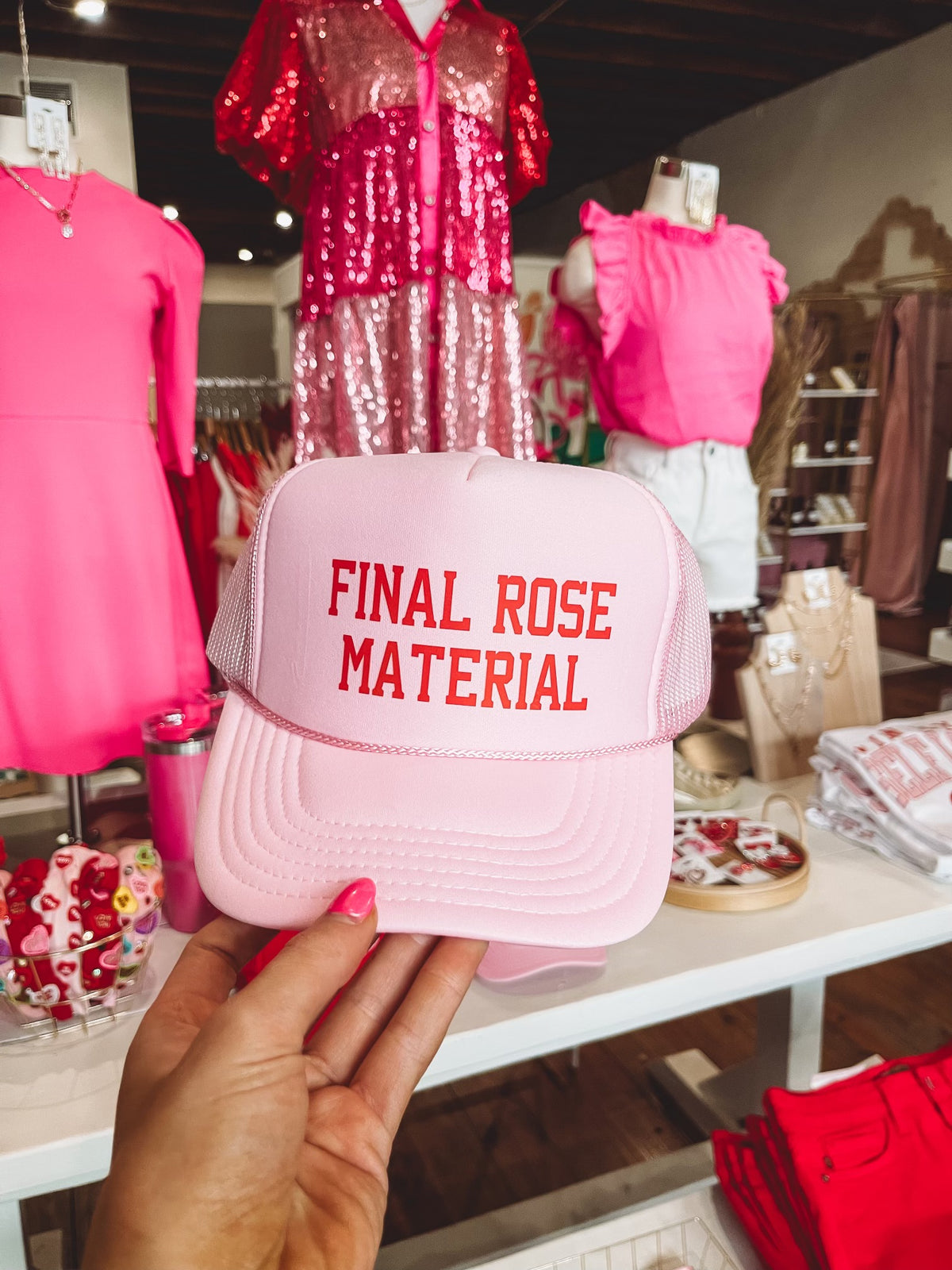 Final Rose Trucker Hat in Pink