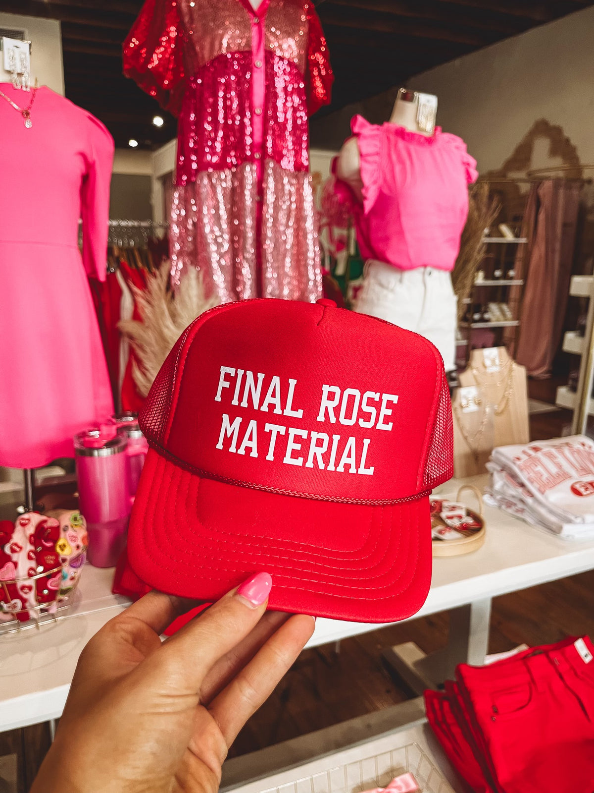Final Rose Trucker Hat in Red
