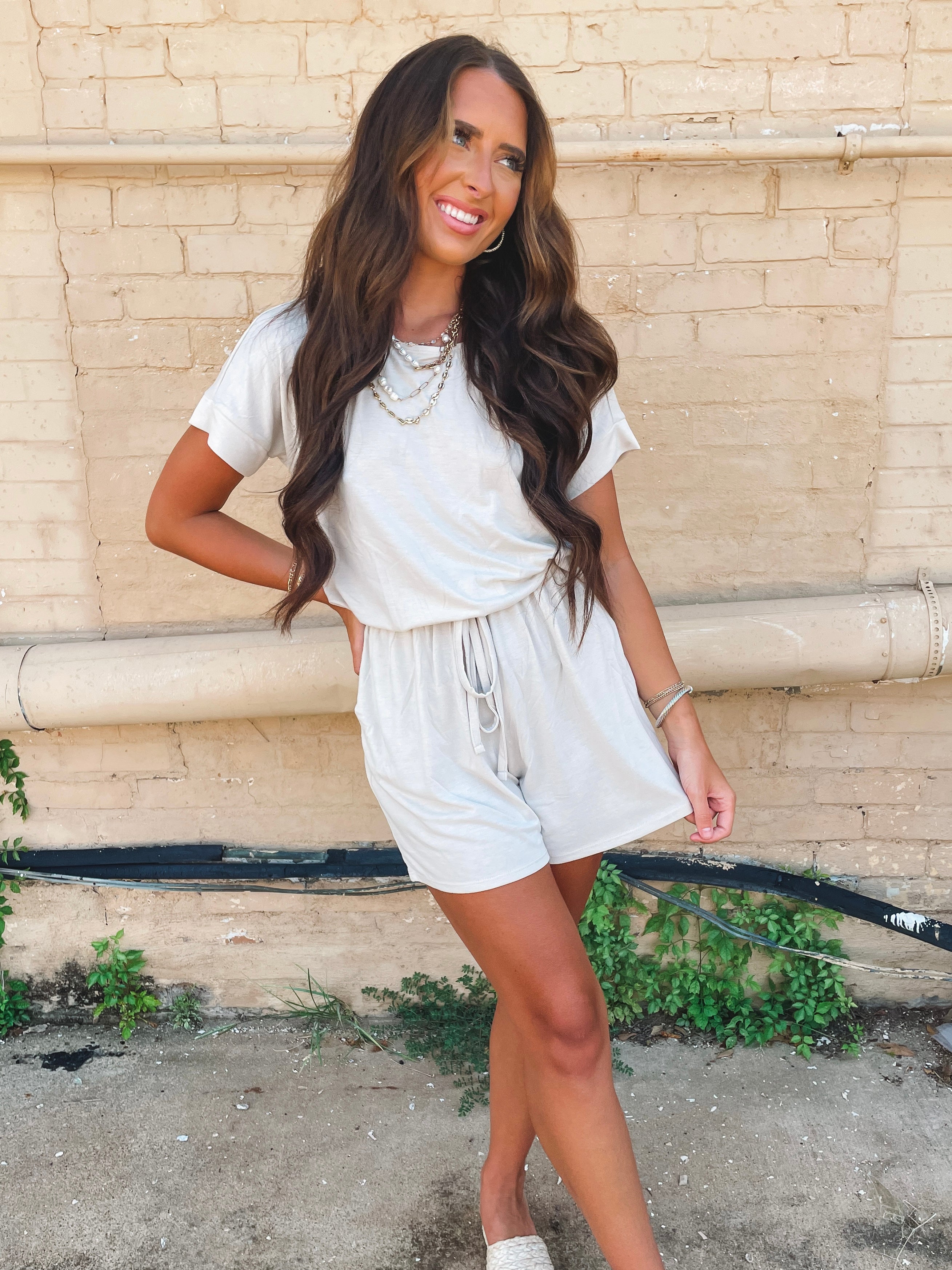 Bristen Romper in Sand Beige