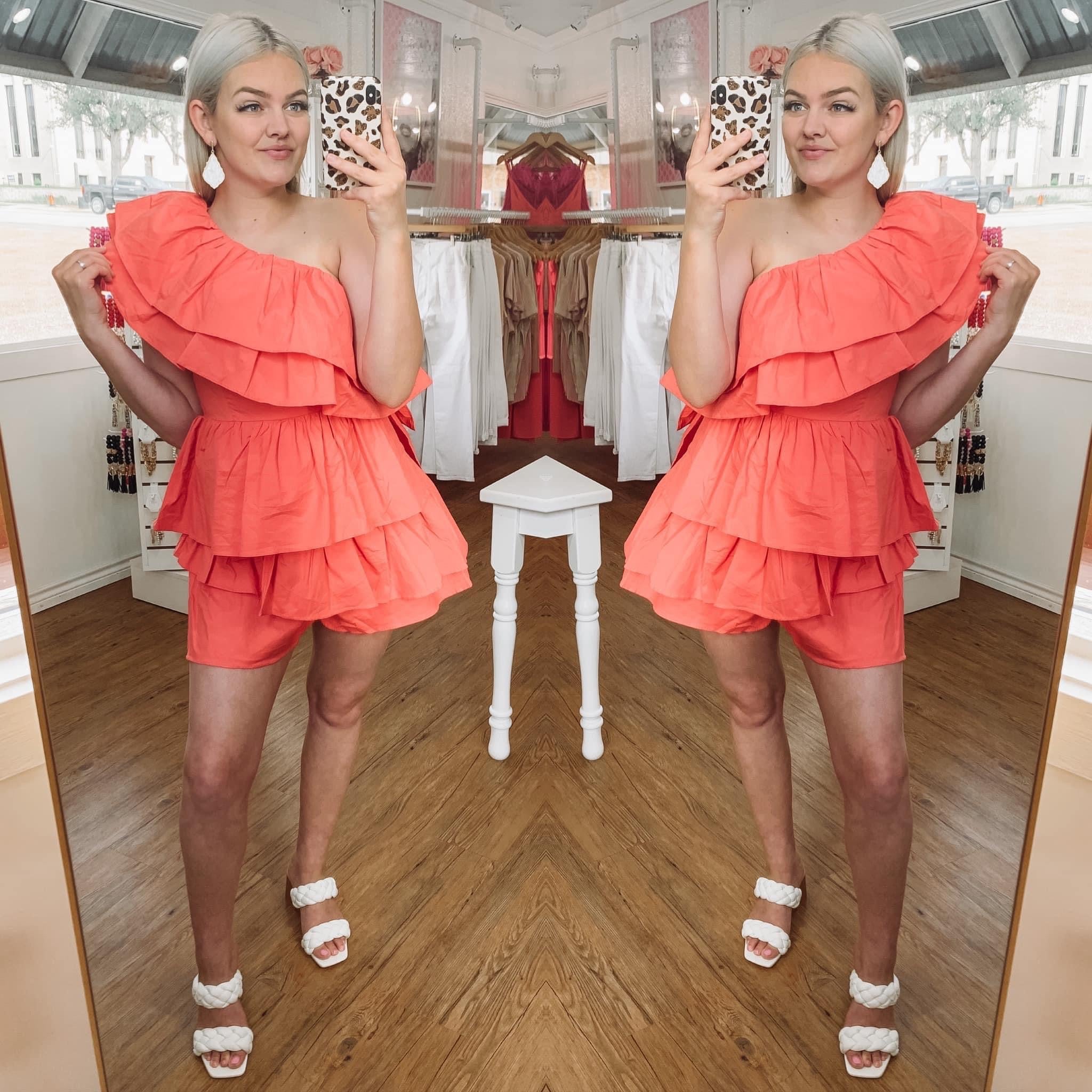 Amy Romper in Coral Red