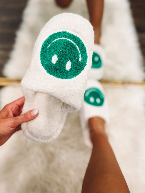Green Smiley Cozy Slippers