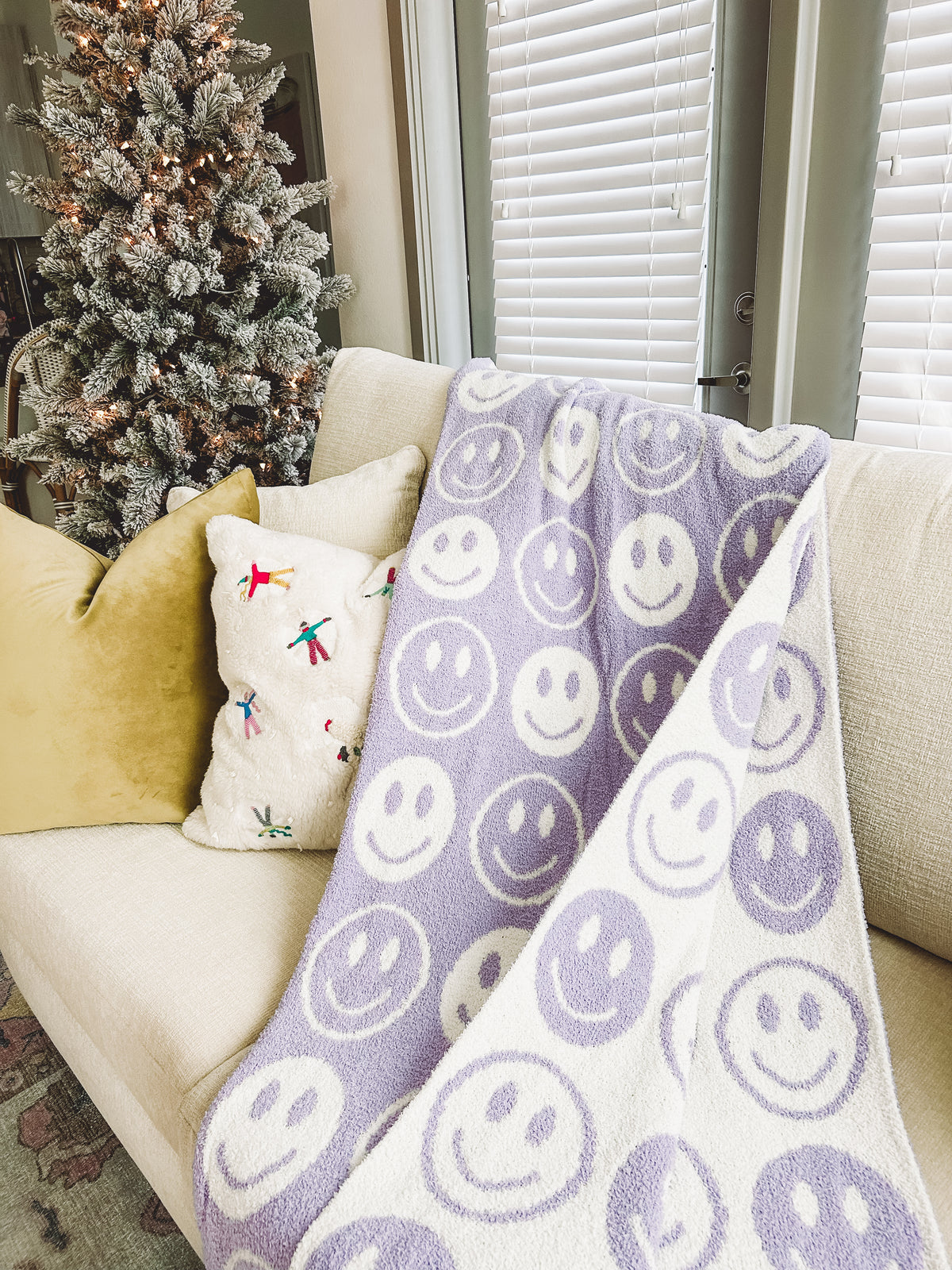 Smiley Face Blanket in Lavender