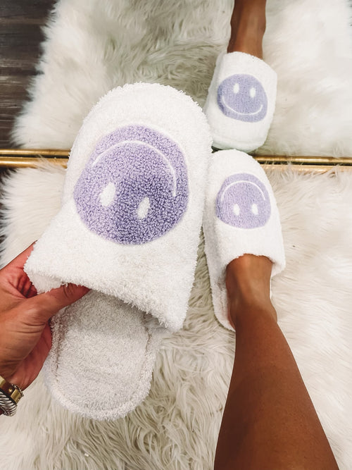 Lavender Smiley Cozy Slippers