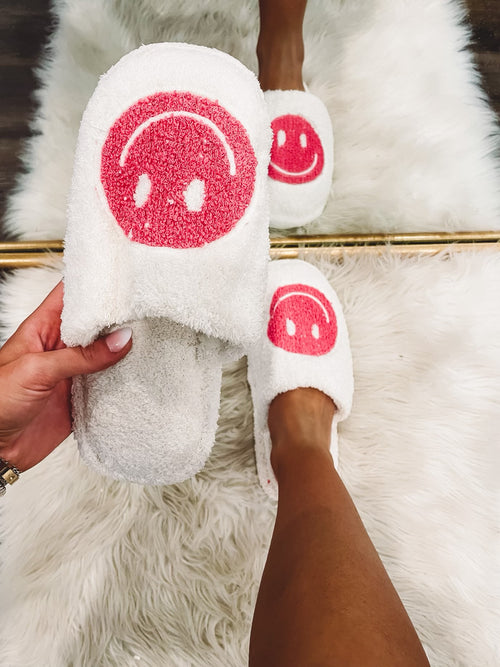 Hot Pink Smiley Cozy Slippers