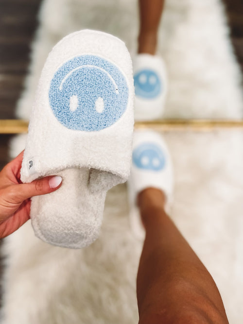 Light Blue Smiley Cozy Slippers