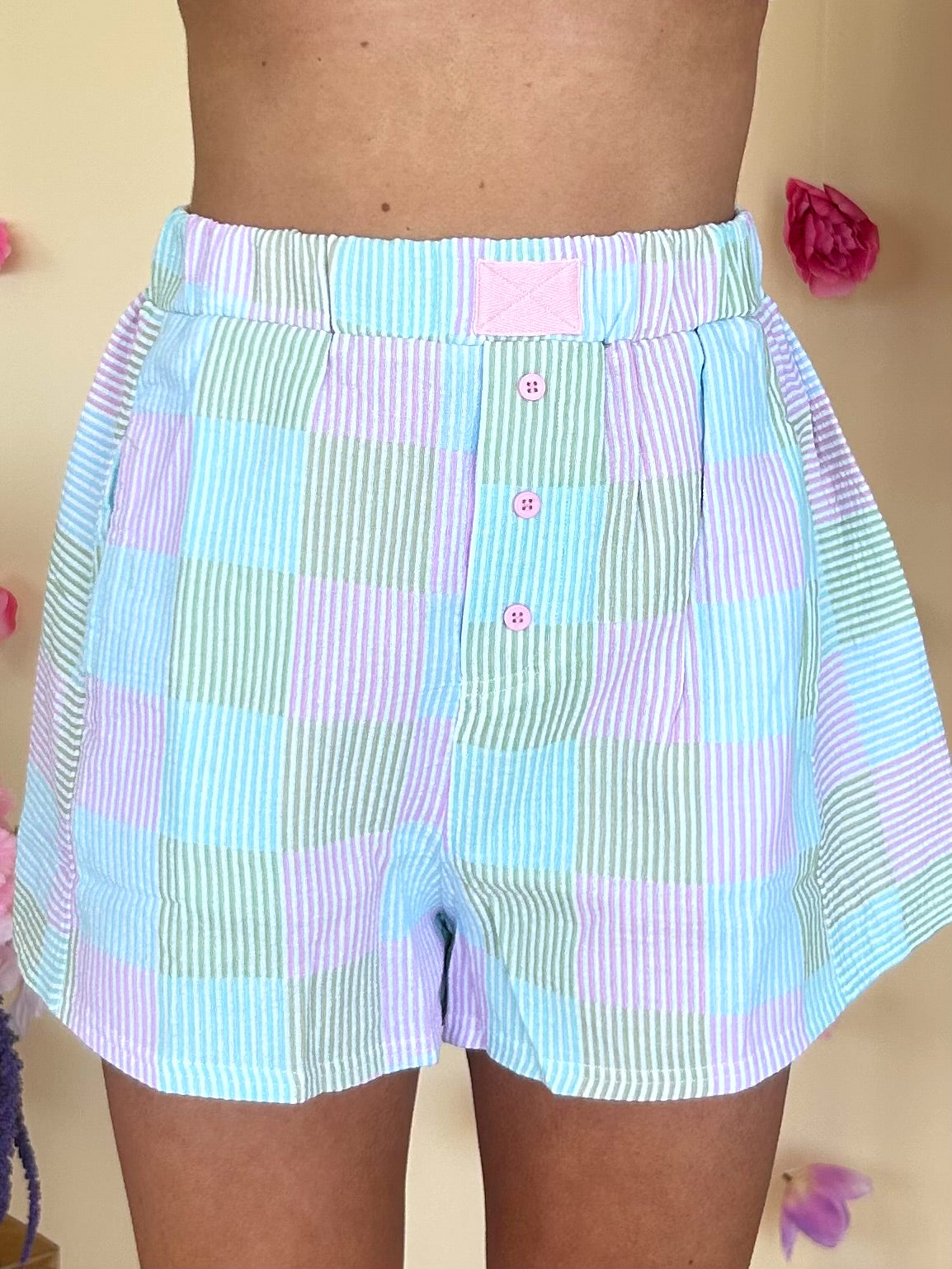 Tenisha Shorts in Pink Plaid