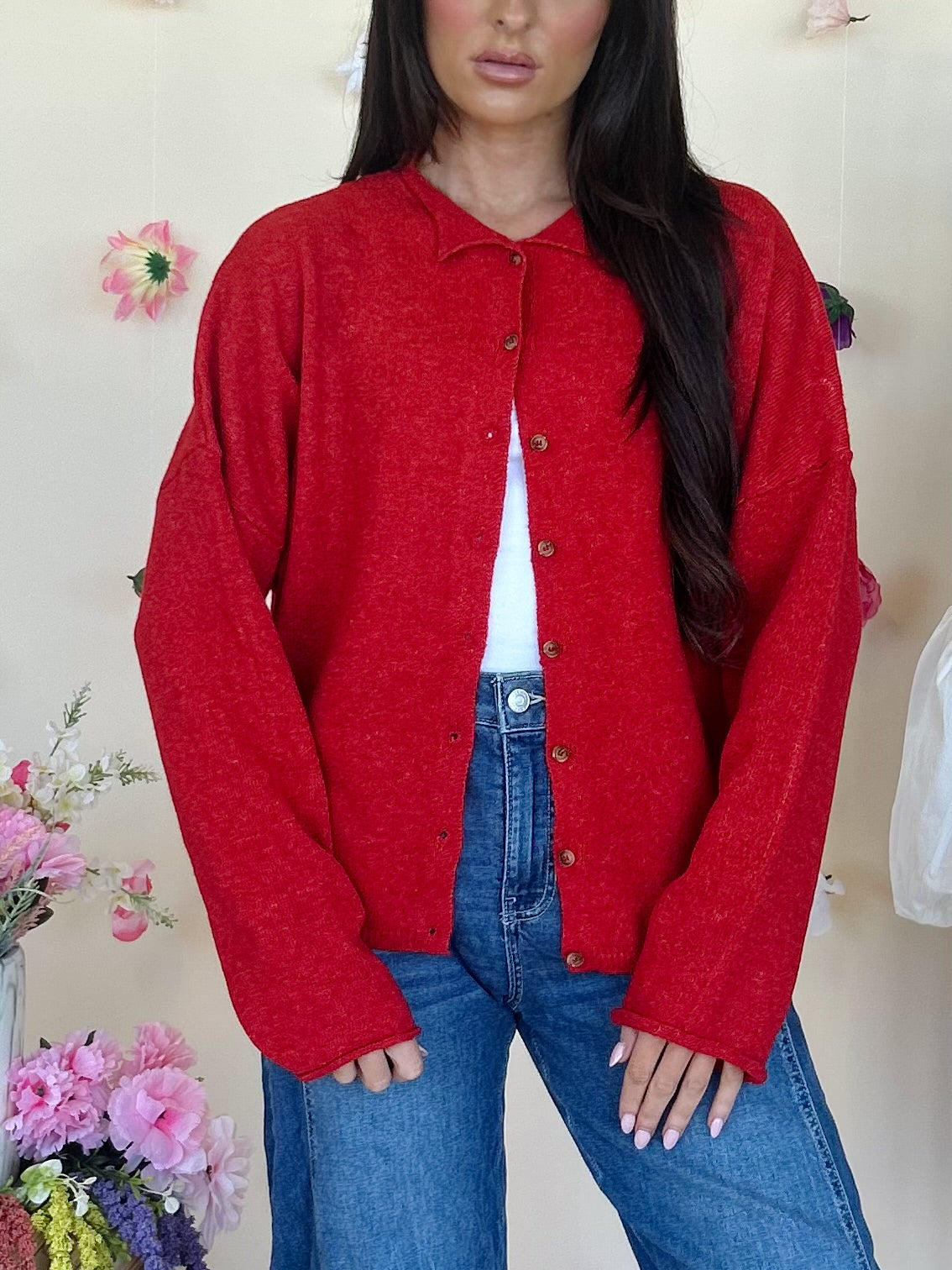 Ash Cardigan in Red