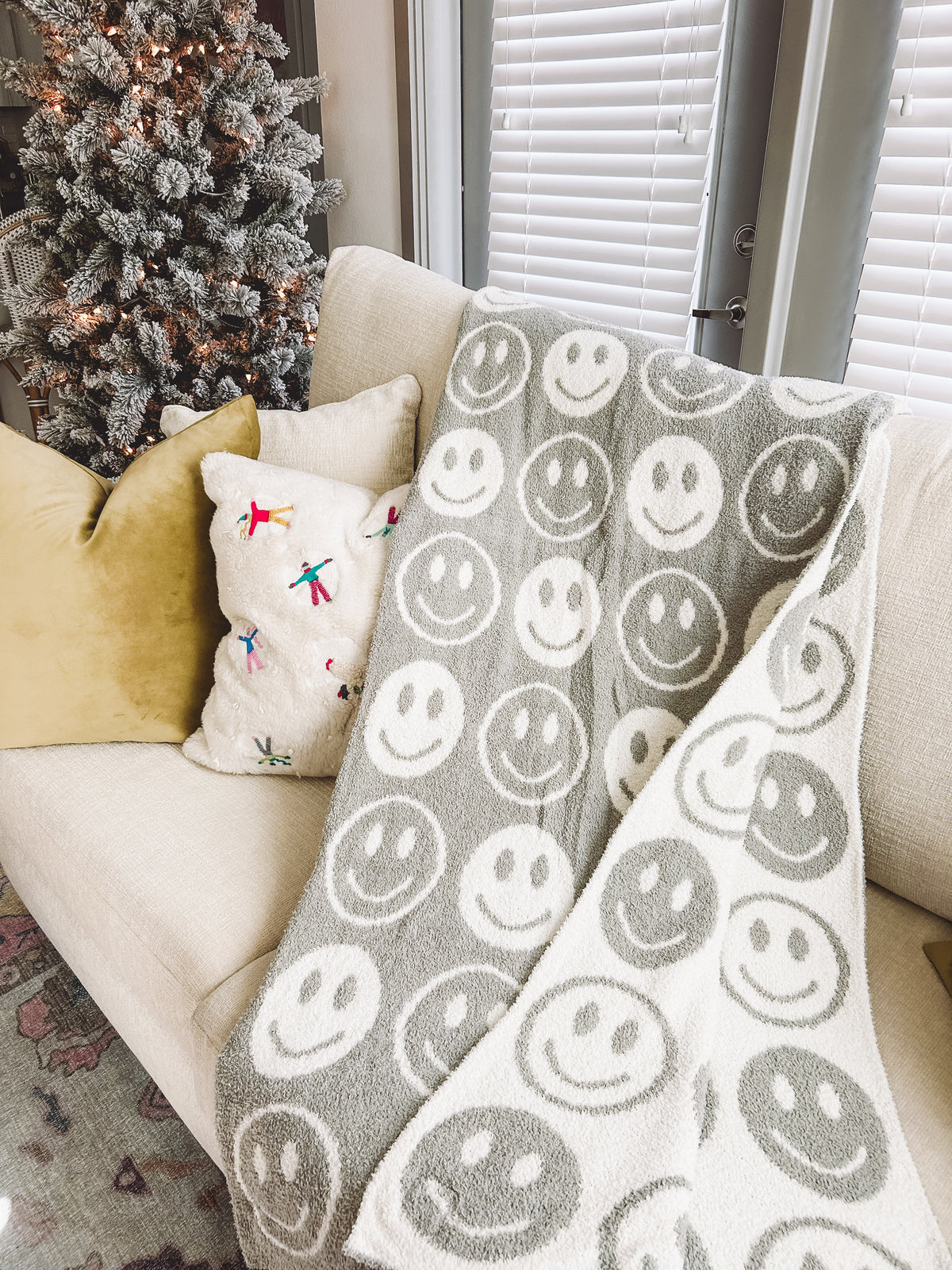 Smiley Face Blanket in Grey