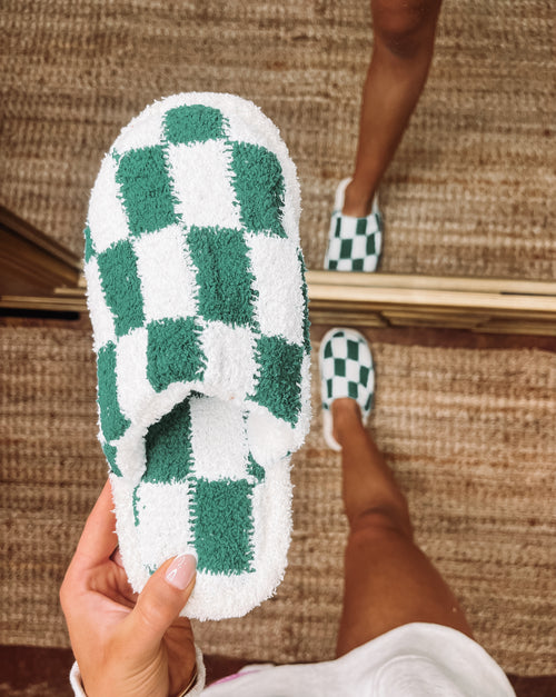 Checkered Green Cozy Slippers