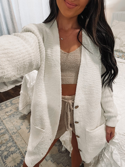 Solid Button Cardigan in Ivory