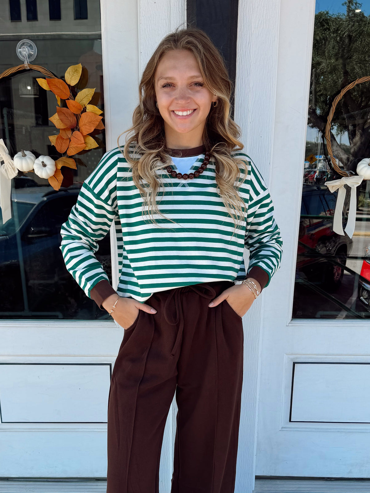 The Brandie Top in Hunter Green/Brown