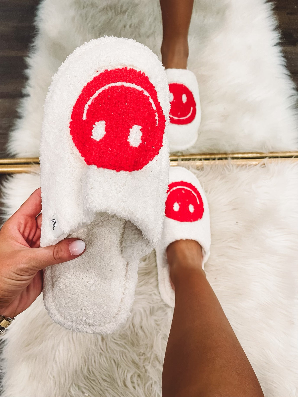 Red Smiley Cozy Slippers