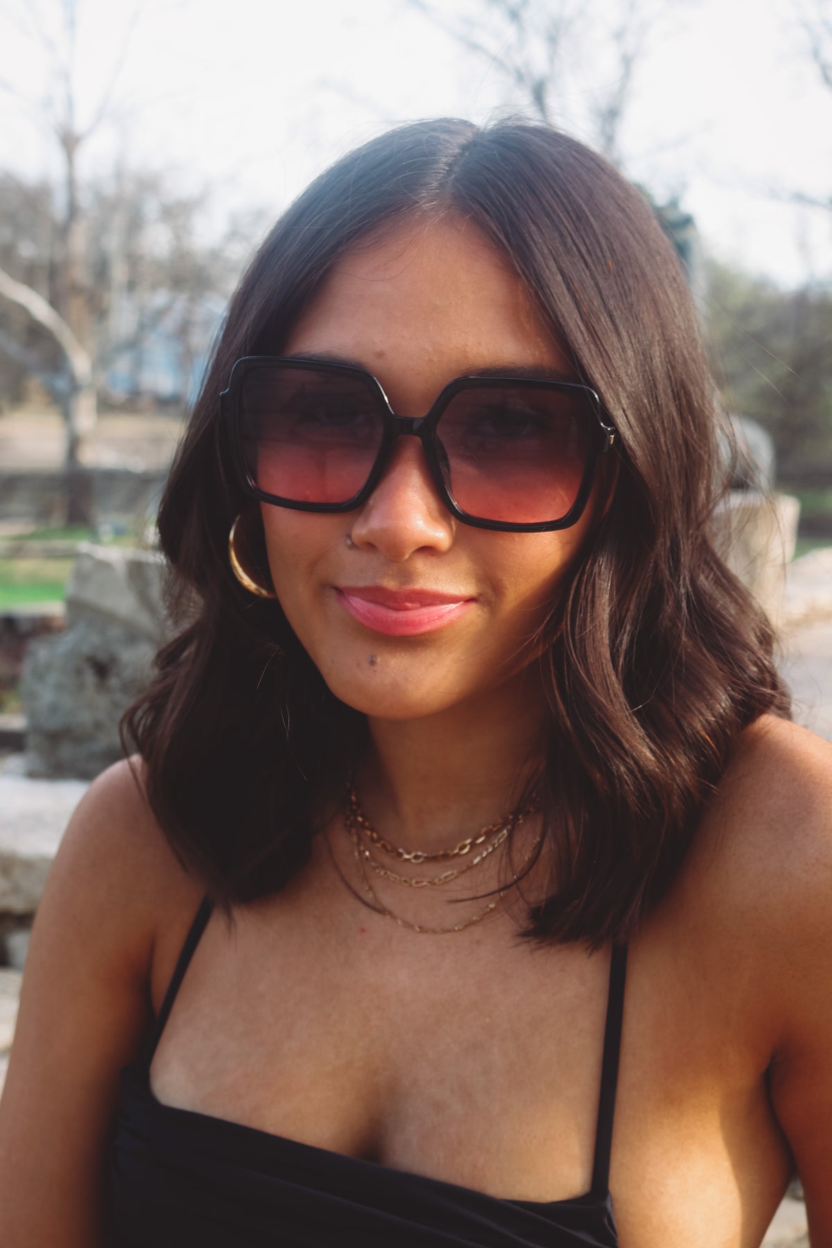 Marcie Sunglasses in Black w/ Pink Ombre