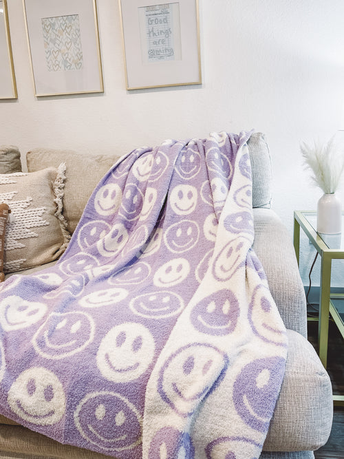 Smiley Face Blanket in Lavender
