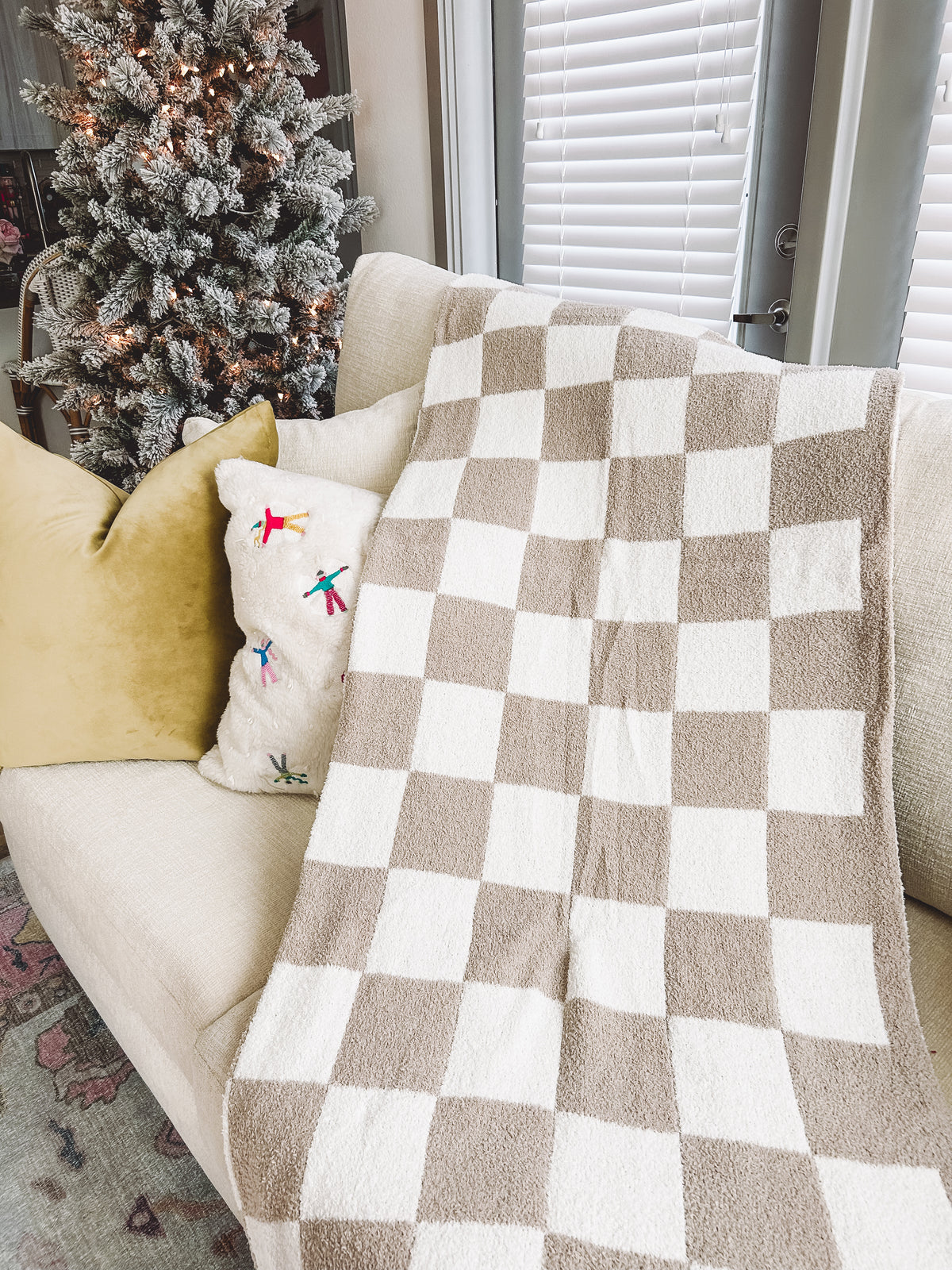 Tan Checkered Throw Blanket