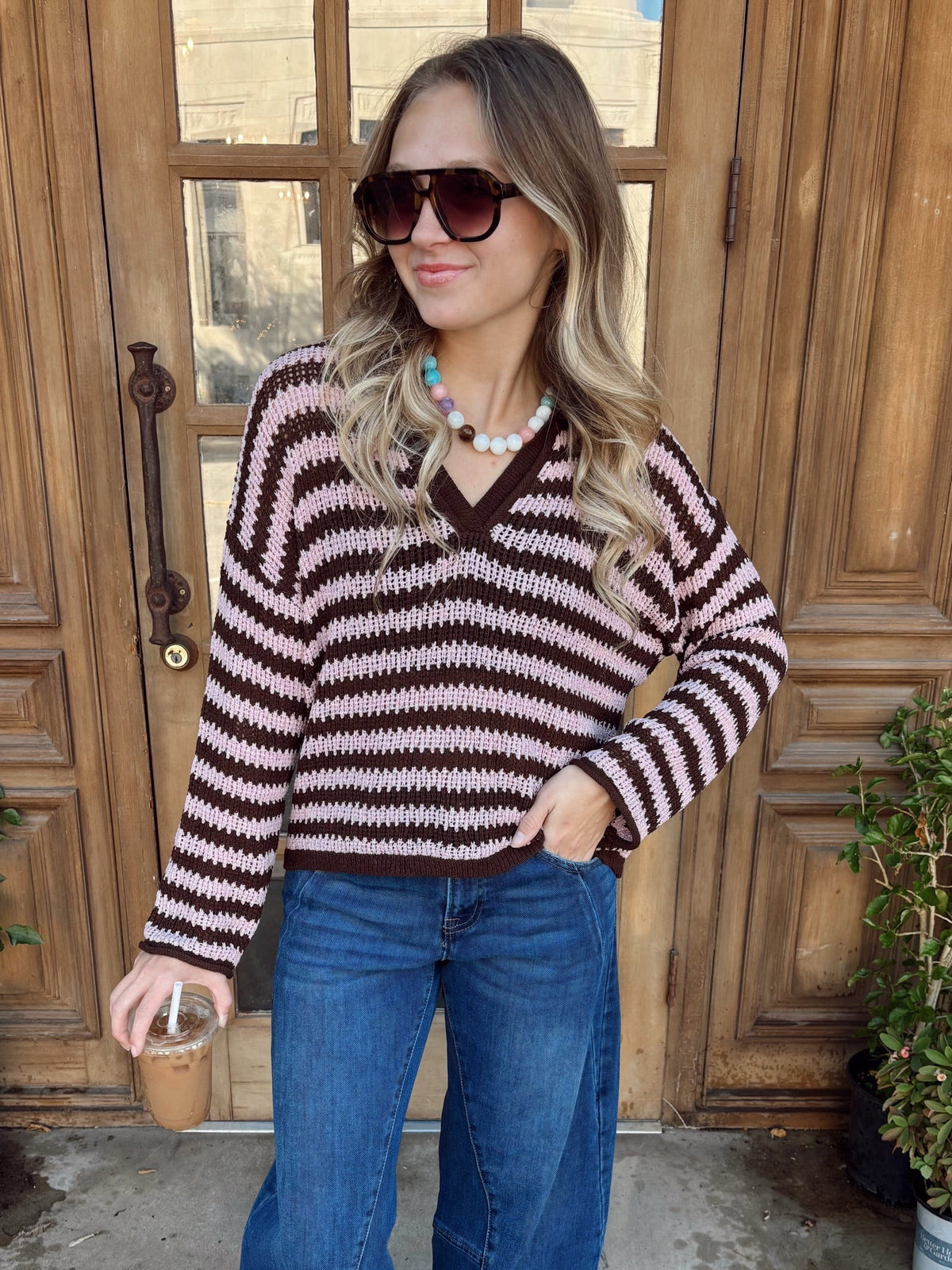 The Hadison Sweater in Pink and Brown