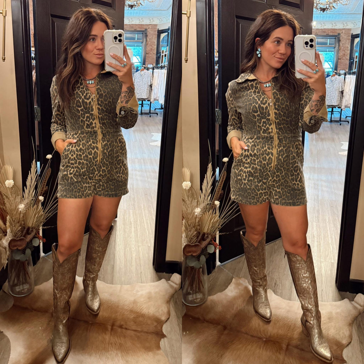 Leopard Denim Romper