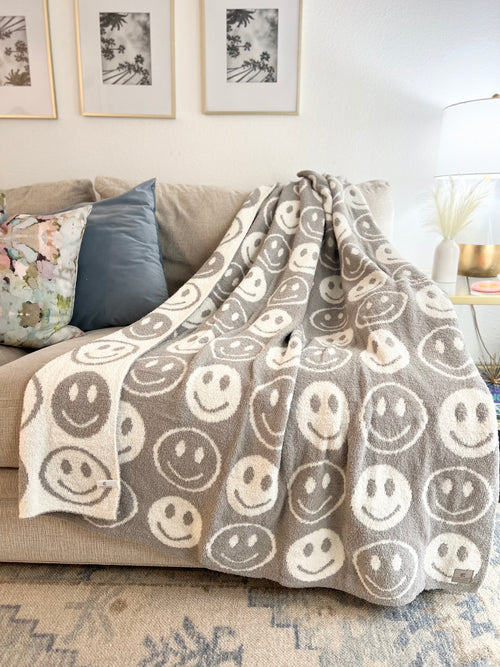 Smiley Face Blanket in Gray