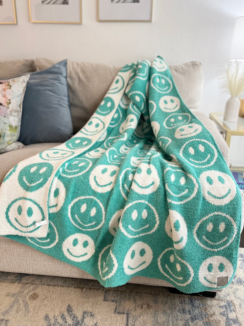 Smiley Face Blanket in Mint