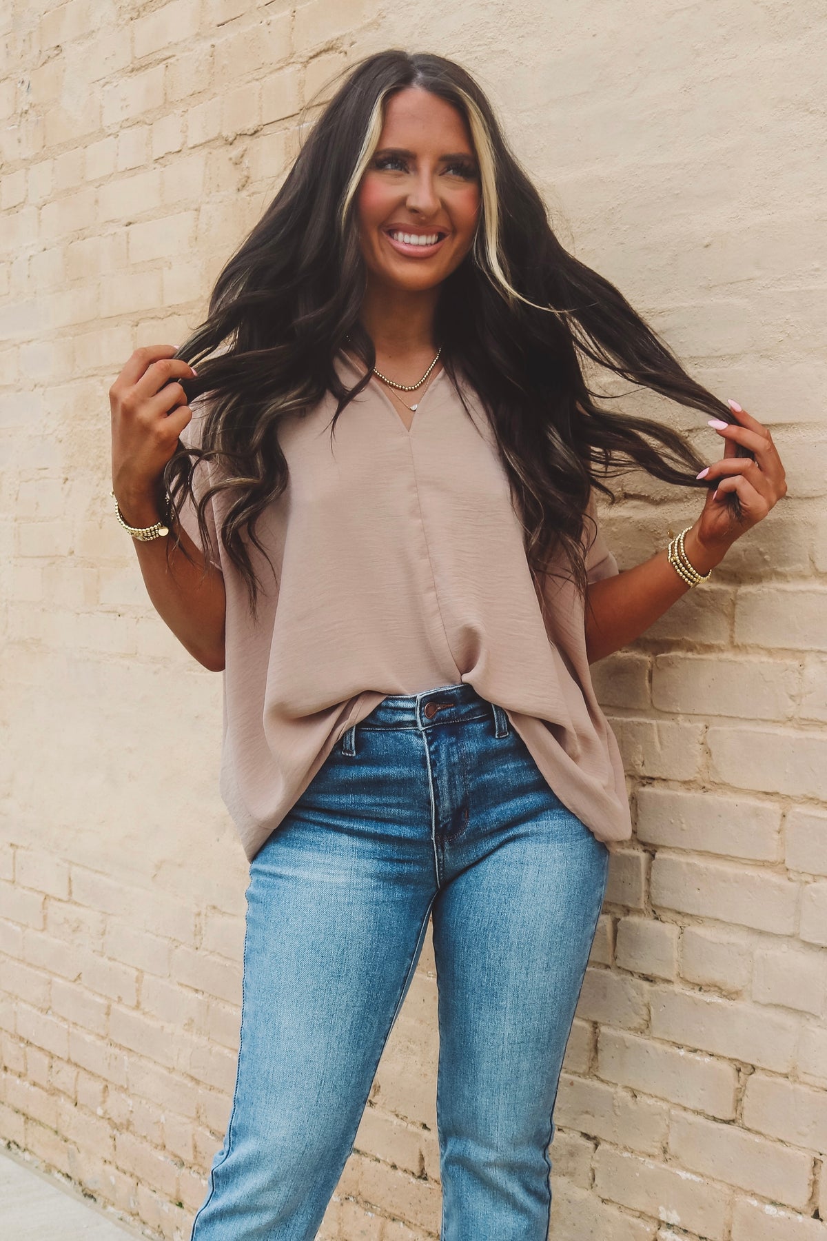 Trista Top in Taupe